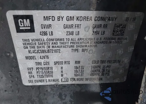 2018 Buick Encore Essence из США, поврежденный, VIN KL4CJCSB9JB721072